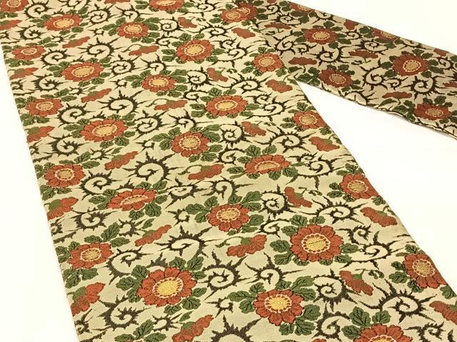 平和屋着物◎九寸名古屋帯　花唐草文　金糸　正絹　逸品　AABM7025dk