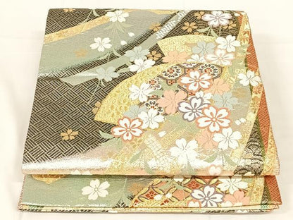 平和屋着物◎佐賀錦　六通柄袋帯　唐織　鬘帯地紙花文　金銀糸　正絹　逸品　AABM7029dk