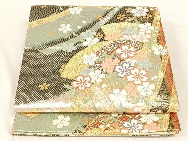 平和屋着物◎佐賀錦　六通柄袋帯　唐織　鬘帯地紙花文　金銀糸　正絹　逸品　AABM7029dk
