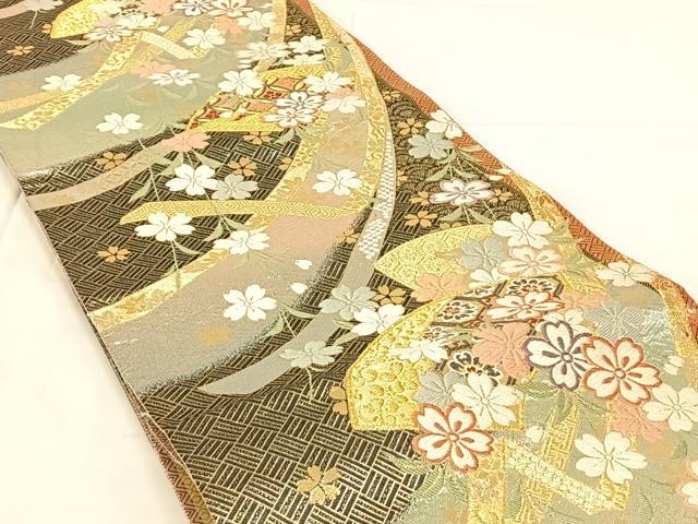 平和屋着物◎佐賀錦　六通柄袋帯　唐織　鬘帯地紙花文　金銀糸　正絹　逸品　AABM7029dk