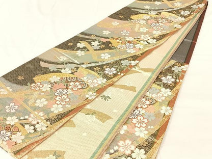 平和屋着物◎佐賀錦　六通柄袋帯　唐織　鬘帯地紙花文　金銀糸　正絹　逸品　AABM7029dk