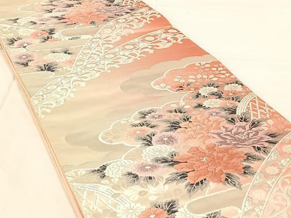 平和屋着物◎六通柄袋帯　唐織　花籬文　銀彩　正絹　逸品　AABM7030dk