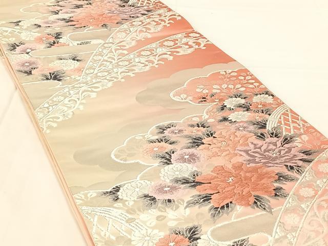 平和屋着物◎六通柄袋帯　唐織　花籬文　銀彩　正絹　逸品　AABM7030dk