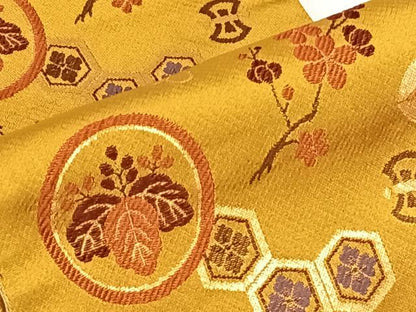 平和屋着物◎両面半幅帯　吉祥花蝶文　金糸　AABM7032dk