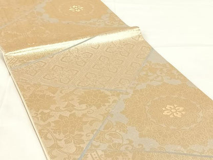平和屋着物◎六通柄袋帯　切嵌正倉院花文　金糸　正絹　逸品　AABM7034dk
