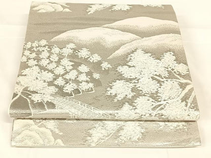 平和屋着物◎六通柄袋帯　唐織　渡橋風景文　プラチナ箔　正絹　逸品　AABM7036dk