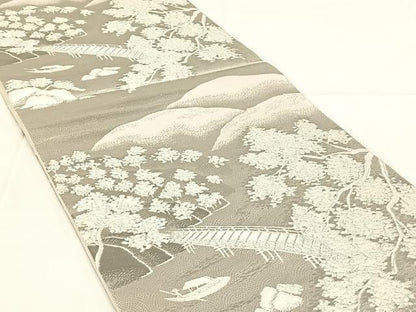 平和屋着物◎六通柄袋帯　唐織　渡橋風景文　プラチナ箔　正絹　逸品　AABM7036dk
