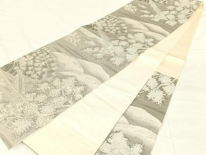 平和屋着物◎六通柄袋帯　唐織　渡橋風景文　プラチナ箔　正絹　逸品　AABM7036dk