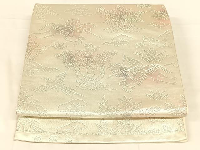 平和屋着物◎六通柄袋帯　狩猟文　純銀箔　正絹　逸品　AABM7038dk