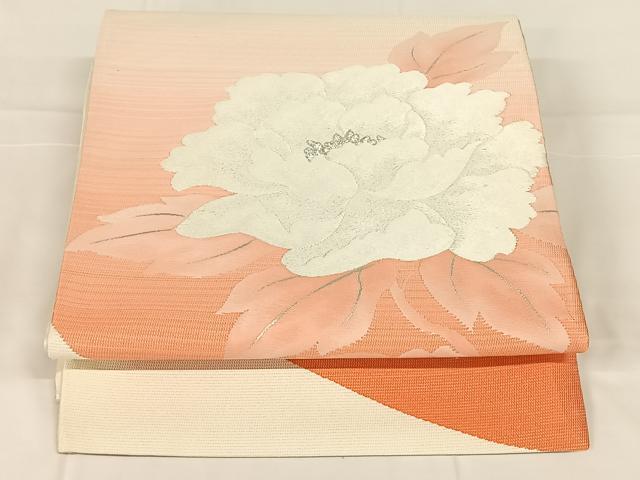 平和屋着物◎六通柄袋帯　唐織　草花文　銀糸　正絹　逸品　AABM7039dk