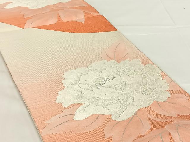 平和屋着物◎六通柄袋帯　唐織　草花文　銀糸　正絹　逸品　AABM7039dk