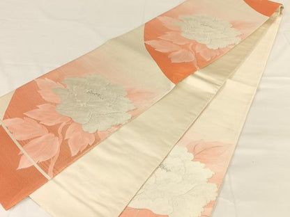 平和屋着物◎六通柄袋帯　唐織　草花文　銀糸　正絹　逸品　AABM7039dk