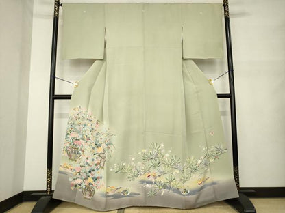 平和屋着物●豪華色留袖　友禅　作家物　鴛鴦飾花文　正絹　逸品　AABM7064ck