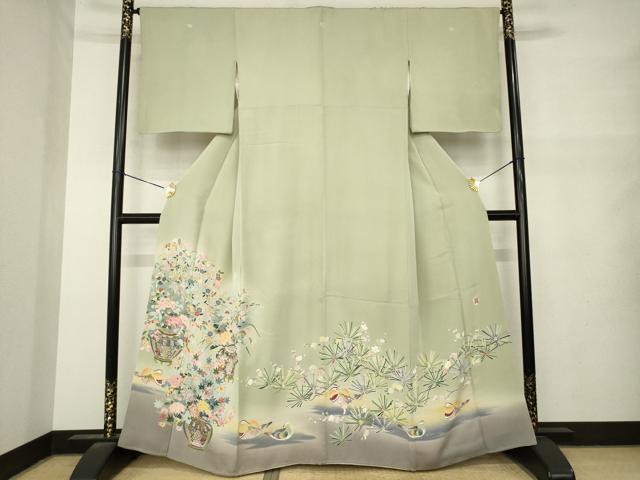 平和屋着物●豪華色留袖　友禅　作家物　鴛鴦飾花文　正絹　逸品　AABM7064ck