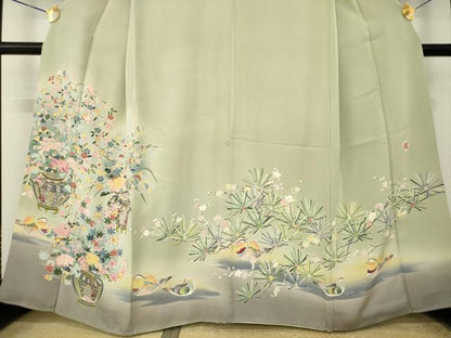 平和屋着物●豪華色留袖　友禅　作家物　鴛鴦飾花文　正絹　逸品　AABM7064ck