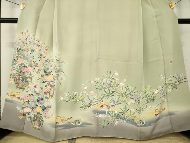 平和屋着物●豪華色留袖　友禅　作家物　鴛鴦飾花文　正絹　逸品　AABM7064ck