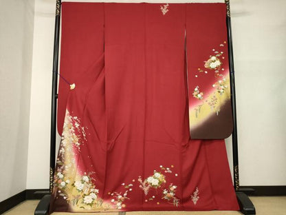 平和屋着物●豪華振袖　御所車花鞠文　ロング丈　正絹　逸品　AABM7065ck