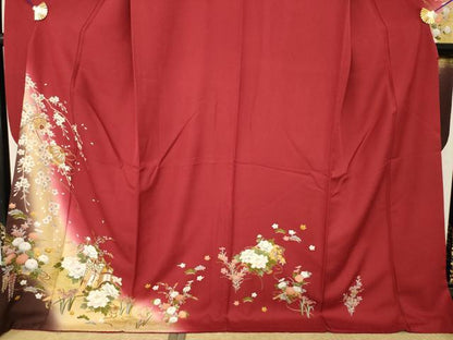 平和屋着物●豪華振袖　御所車花鞠文　ロング丈　正絹　逸品　AABM7065ck