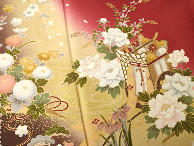 平和屋着物●豪華振袖　御所車花鞠文　ロング丈　正絹　逸品　AABM7065ck