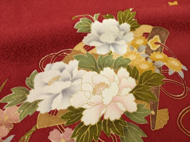 平和屋着物●豪華振袖　御所車花鞠文　ロング丈　正絹　逸品　AABM7065ck