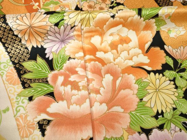 平和屋着物●小振袖　二尺袖　草花文　正絹　逸品　AABM7066ck