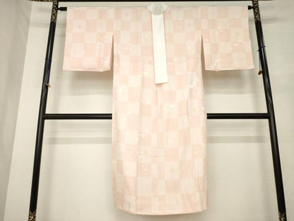 平和屋着物●長襦袢　無双仕立て　市松花文　正絹　逸品　AABM7079ck