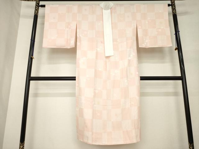 平和屋着物●長襦袢　無双仕立て　市松花文　正絹　逸品　AABM7079ck