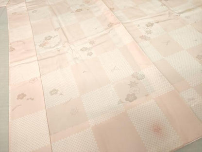 平和屋着物●長襦袢　無双仕立て　市松花文　正絹　逸品　AABM7079ck