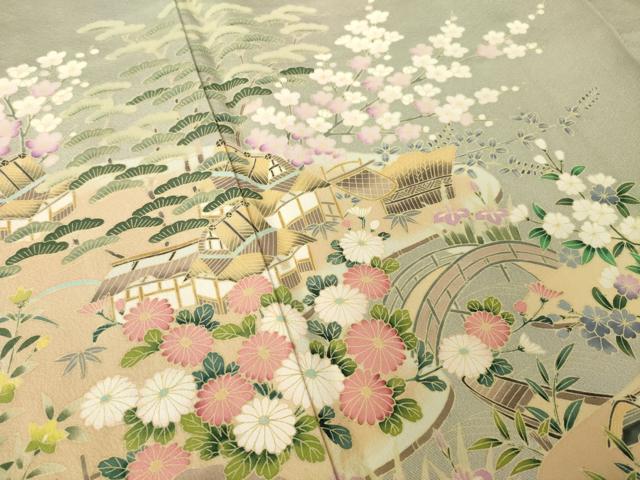 平和屋着物●豪華色留袖　友禅　作家物　風景文　正絹　逸品　AABM7085ck