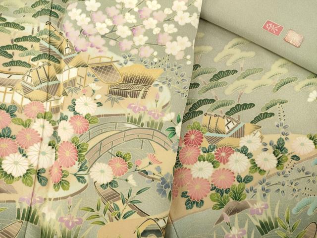 平和屋着物●豪華色留袖　友禅　作家物　風景文　正絹　逸品　AABM7085ck