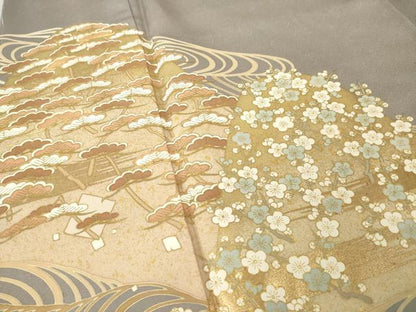 平和屋着物●豪華色留袖　刺繍　駒刺繍　遠山花文　梅　松　金彩　反端付き　正絹　逸品　未使用　AABM7088ck