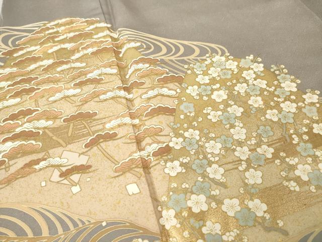 平和屋着物●豪華色留袖　刺繍　駒刺繍　遠山花文　梅　松　金彩　反端付き　正絹　逸品　未使用　AABM7088ck