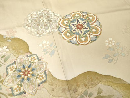 平和屋着物●豪華色留袖　作家物　駒刺繍　道長花文　金彩　正絹　逸品　AABM7092ck