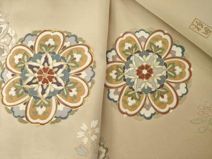 平和屋着物●豪華色留袖　作家物　駒刺繍　道長花文　金彩　正絹　逸品　AABM7092ck