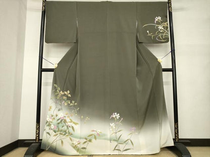 平和屋着物●二代目清次郎　手描き　訪問着　草花文　暈し染め　正絹　逸品　AABM7106ck