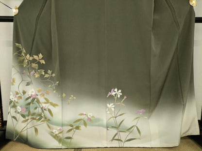 平和屋着物●二代目清次郎　手描き　訪問着　草花文　暈し染め　正絹　逸品　AABM7106ck