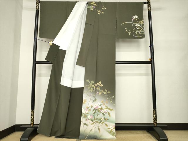 平和屋着物●二代目清次郎　手描き　訪問着　草花文　暈し染め　正絹　逸品　AABM7106ck