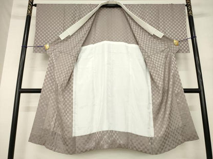 平和屋着物●長襦袢　無双仕立て　市松地紋　胡桃染色　正絹　逸品　未使用　AABM7108ck