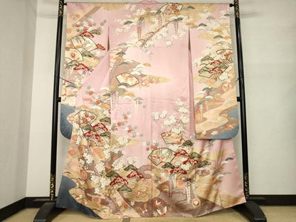 平和屋着物●豪華振袖　駒刺繍　地紙吉祥花文　金彩　正絹　逸品　AABM7115ck