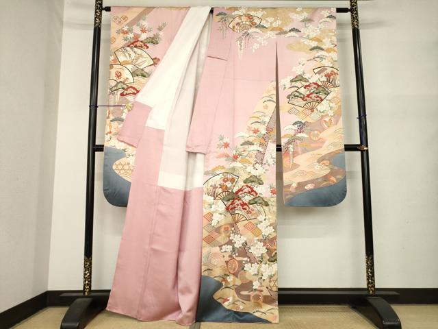 平和屋着物●豪華振袖　駒刺繍　地紙吉祥花文　金彩　正絹　逸品　AABM7115ck