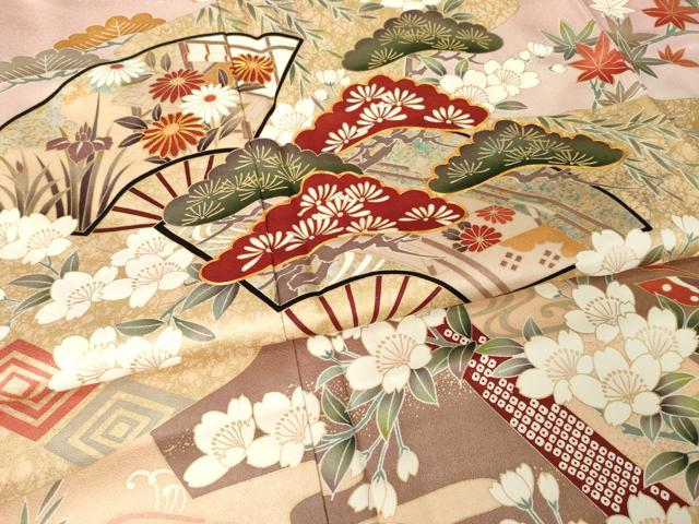平和屋着物●豪華振袖　駒刺繍　地紙吉祥花文　金彩　正絹　逸品　AABM7115ck