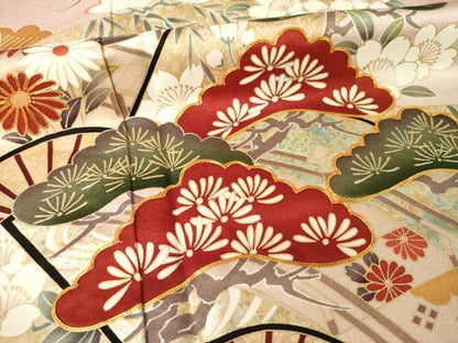 平和屋着物●豪華振袖　駒刺繍　地紙吉祥花文　金彩　正絹　逸品　AABM7115ck
