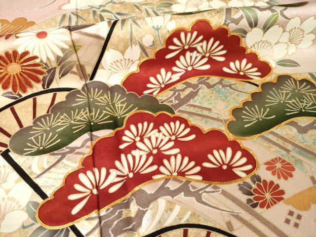 平和屋着物●豪華振袖　駒刺繍　地紙吉祥花文　金彩　正絹　逸品　AABM7115ck