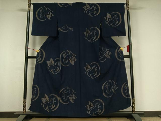 平和屋着物●久留米絣　単衣　天馬　綿　逸品　AABM7260jh
