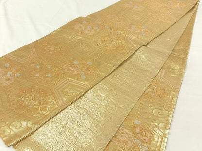 平和屋着物◎佐賀錦　六通柄袋帯　花亀甲文　正絹　逸品　AABM7281dk