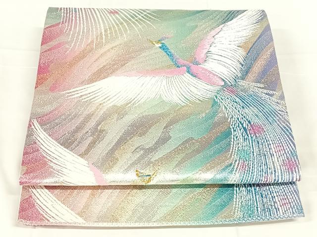 平和屋着物◎六通柄袋帯　唐織　孔雀文　金銀糸　正絹　逸品　AABM7282dk