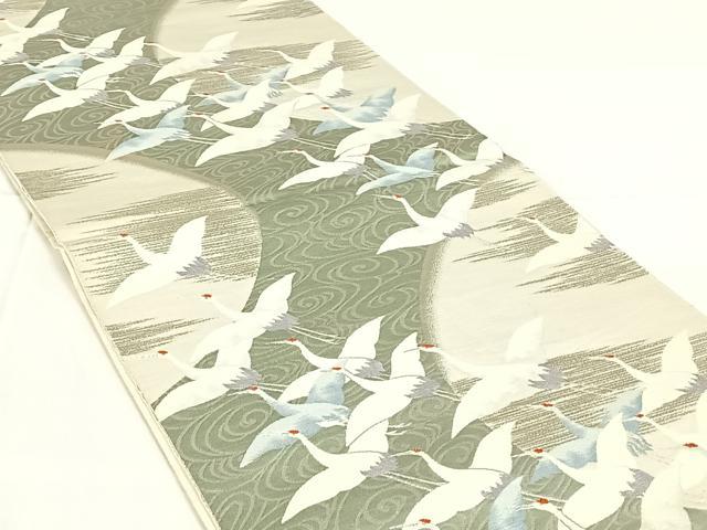平和屋着物◎六通柄袋帯　唐織　流水飛鶴文　プラチナ箔　正絹　逸品　AABM7283dk