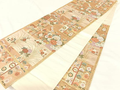 平和屋着物◎六通柄袋帯　唐織　花蝶文　金糸　正絹　逸品　AABM7286dk