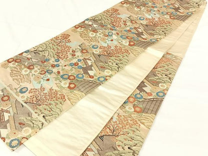 平和屋着物◎六通柄袋帯　唐織　風景花文　金糸　正絹　逸品　AABM7289dk