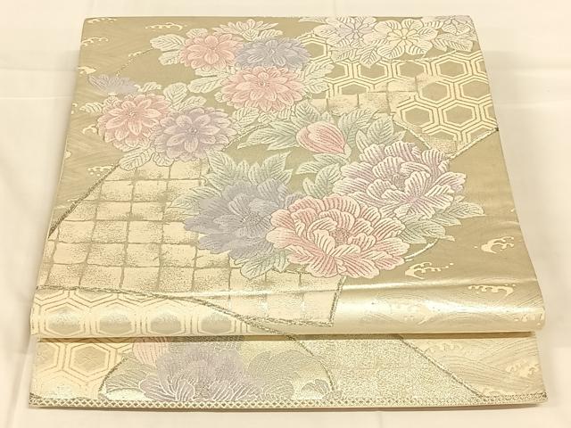 平和屋着物◎六通柄袋帯　唐織　花丸文　銀糸　正絹　逸品　AABM7296dk